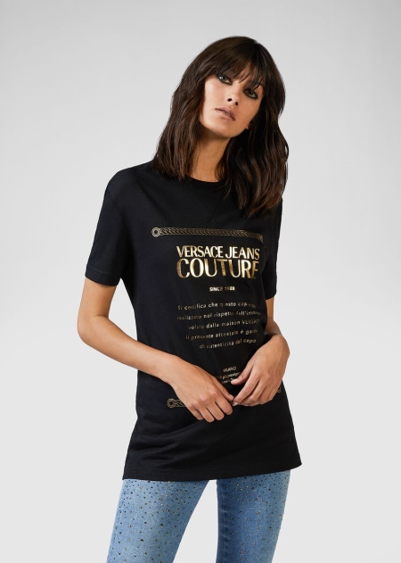 Versace Etichetta Print T-shirt Dam - 571248HBE